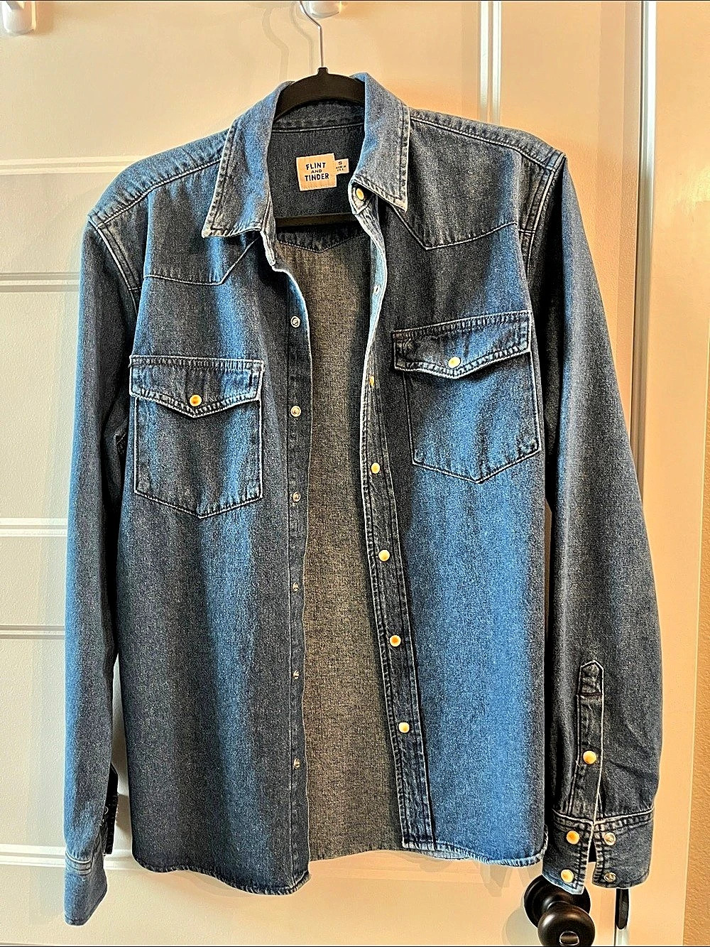 Flint and Tinder Bone Button Western Shirt Denim Blue Small